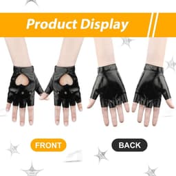 Half Finger Gloves Vrouwen Leder Zwart - Vingerloze Handschoenen Dames Tieners Cosplay - Halloween Kostuum Accessoires - Geschikt voor Feestjes Theater Optredens - Zwarte Kort Zacht-Kunstleder Model — thumbnail 4