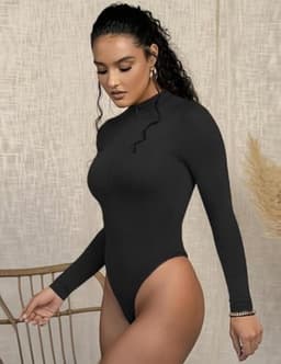Dames Long Sleeve Elegante Bodysuit Tops - Sexy en Stretchy T-shirt met Rits — thumbnail 4