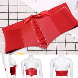 Brede Elastische Corset Riem met Vetersluiting voor Dames - Rode Taille-riem — thumbnail 4