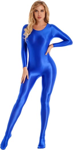 Dames Wetlook Jumpsuit met Lange Mouwen en Ritssluiting - Glanzende Bodysuit voor Feest en Sport — thumbnail 1