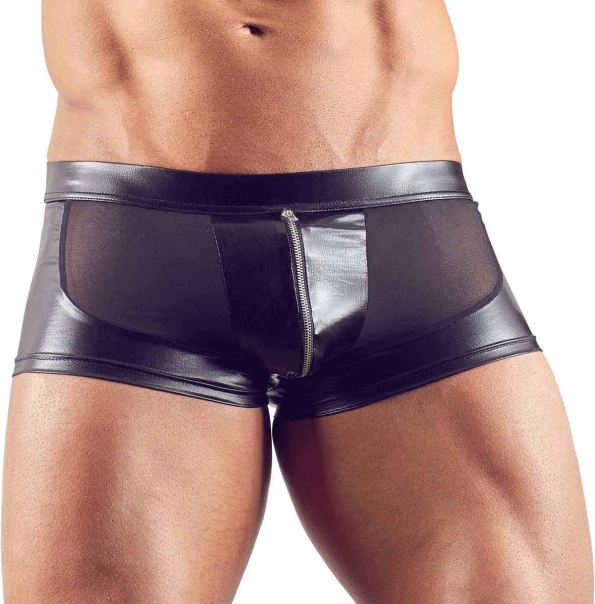 Uitdagende Wetlook Short met Netstof Stukken — afbeelding 1