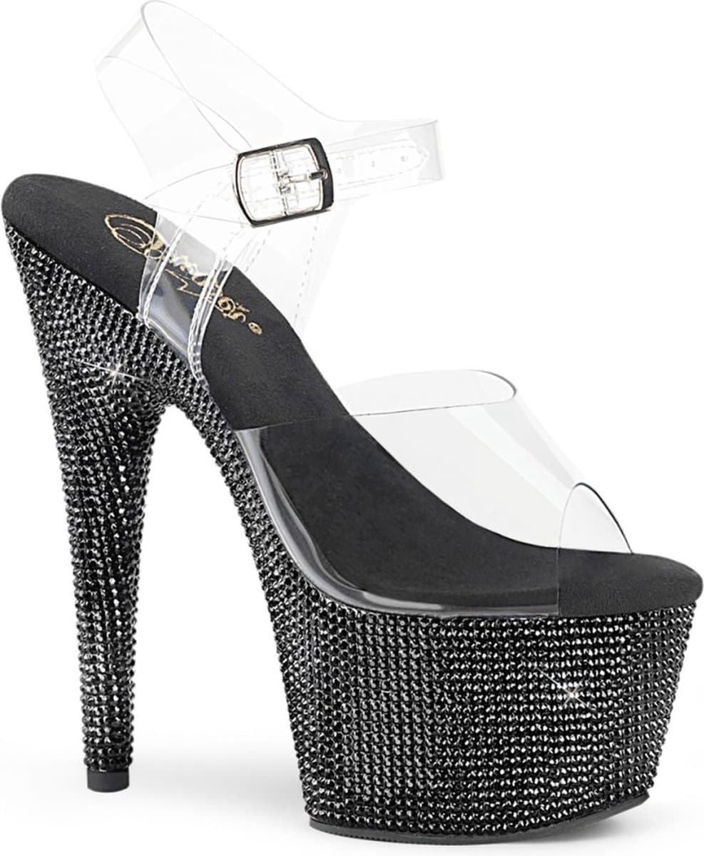 Pleaser - BEJEWELED-708DM Sandaal met enkelband, Paaldans schoenen - Paaldans schoenen - 41 shoes - Zwart/Transparant — afbeelding 1