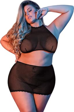 Polka Dot Mesh Halter & Skirt Set - Zwart — thumbnail 4