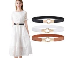 Elastische riem voor dames, skinny riem voor jurken, retro stretch, tailleriem, dunne riem met gesp, 4 stuks