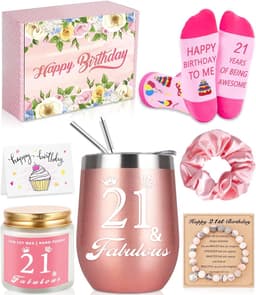 Verjaardagscadeau Set - Geschenkdoos Vrouw - 21e Verjaardag Vieren - Compleet Samengesteld - 7 Delig - Rosé — thumbnail 1