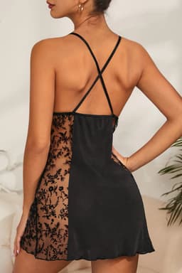 Zwart Kant Babydoll Nachtjapon Transparent Elegante Nachthemd S/M L/XL Dames Lingerie — thumbnail 4