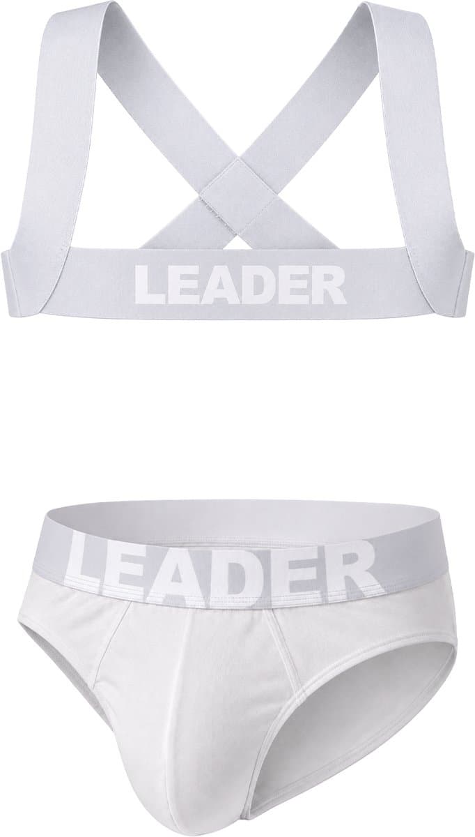 LEADER Essentials Multipack 1x Brief + 1x Harness Grey - MAAT L - Erotisch Heren Ondergoed - Slip voor Man - Sexy mannen Slip — afbeelding 1