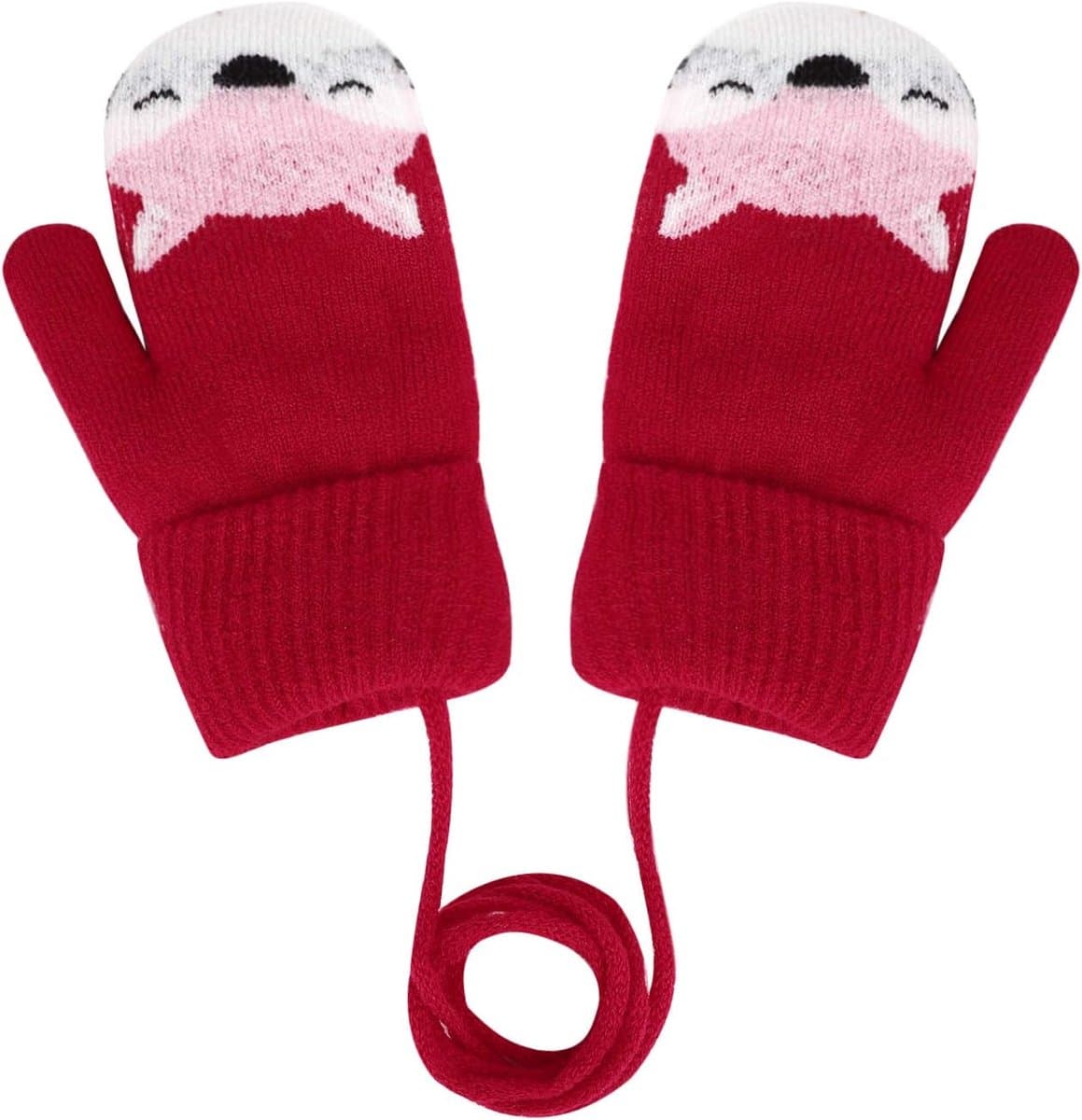 wanten voor baby's en peuters, gebreide handschoenen voor 1, 2, 3, 4, 5, 6 jaar, jongens en meisjes, winter, warme gebreide handschoenen met koord, fleece binnenvoering — afbeelding 1