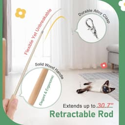 Interactief kattenspeelgoed, veren, insecten, kattenhengelset met 4 schattige insectenhangers met belletjes, uittrekbare veerstaaf voor katten en katten, natuurlijk houten stok — thumbnail 3
