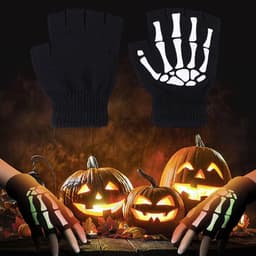 Handschoenen,lichtgevende skelet halve vingerhandschoenen, glow in the dark vingerloze handschoenen gebreide winterwanten voor mannen vrouwen — thumbnail 4