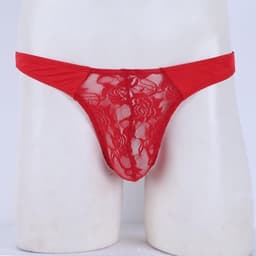 Heren Thong Sissy Lingerie - Elastische Sexy Lace Underwear Jockstrap Bikini G-String Panty Rode Transparante Gay Briefs voor Avondje Uit of Lingerie Nacht — thumbnail 3