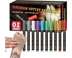 Body Paint Markers - Make-up Pennen Huid Markers - Cosplay en Halloween - Aanpasbare Lijncontrole - 10 Kleuren - Multicolor