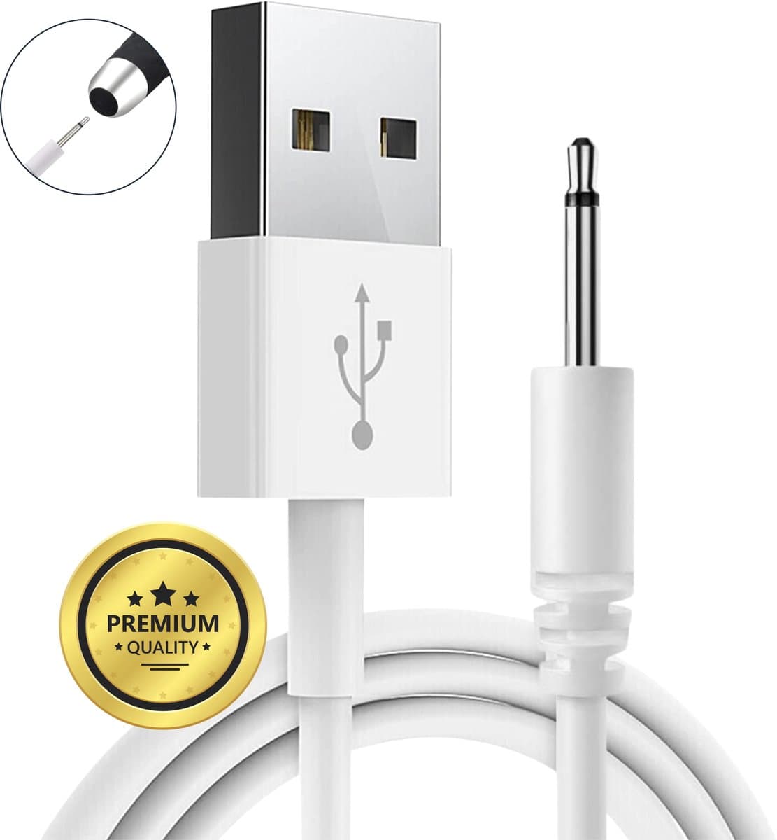 DC Kabel - USB naar DC Oplader - USB DC Oplaadkabel 2.5mm - 80cm - Wit — afbeelding 1