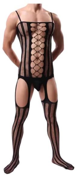 LekkerStout Heren Visnet Bodystocking - Jarretel Look - Open Design - One Size M-XL | LS143 — thumbnail 2