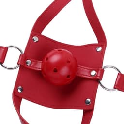 Nooitmeersaai - Hoofdmasker met mondknevel - PU leer - Rood - Verstelbaar — thumbnail 4