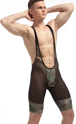 Camouflage bodysuit Heren - Mannen kleding erotisch - Doorschijnend - Jumpsuit rollenspel - Tankini - Legerprint — thumbnail 2