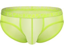 SUKREW Sheer Low-rise Brief Acid Yellow - MAAT M - Erotisch Heren Ondergoed - Slip voor Man - Sexy mannen Slip