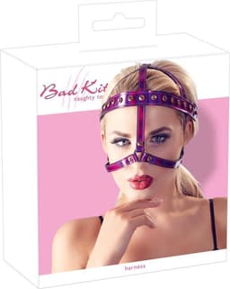 Bad Kitty – Bondage Hoofd Harnas Sprankelend met Gouden Klinknagels - Roze — thumbnail 4