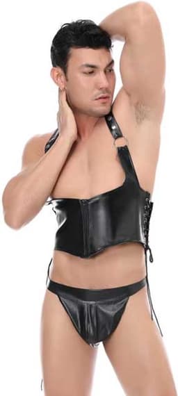 Lederen Body Harnas met Onderbroek - BDSM Set - Lingerie - Heren - String — thumbnail 6