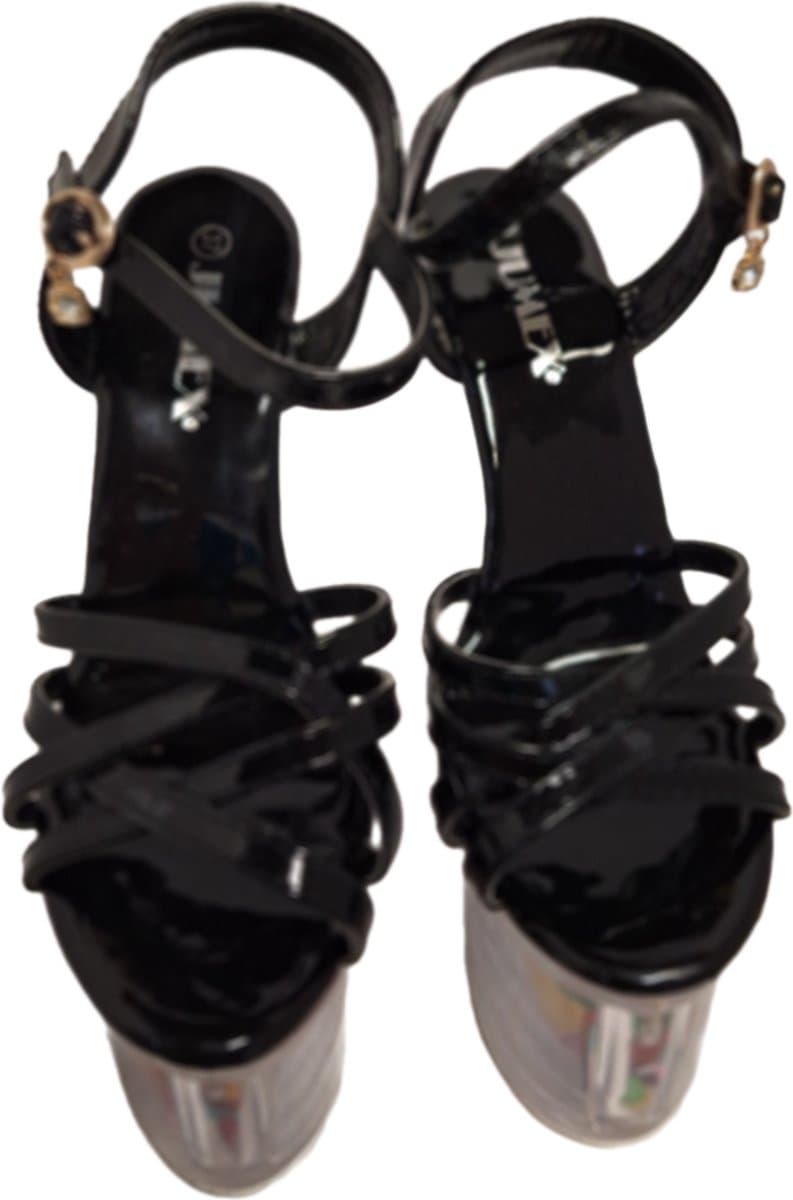 JUMEX-EROTIC PUMP-GLAZEN PLATEU-015CM HEEL-BLACK/FLOWER-36 — afbeelding 1