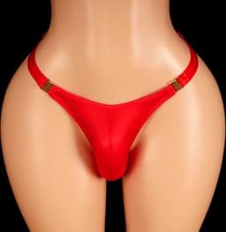 Heren string Red Love - Nylon - Clipjes sluiting - Gouden accenten - Mannen slip - Rood — thumbnail 4