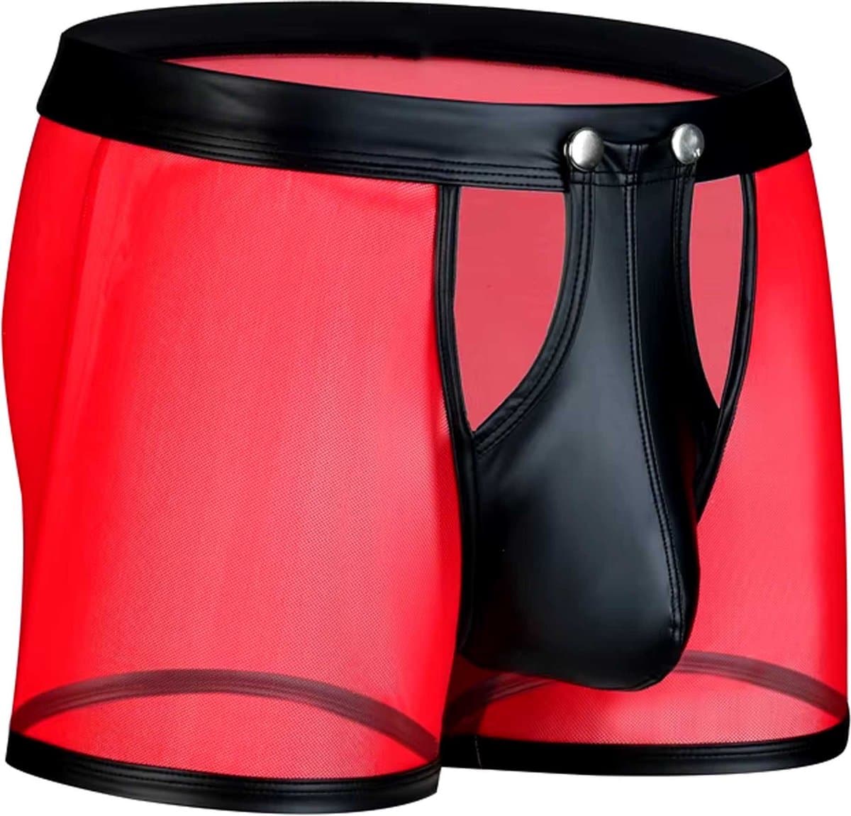 BDSM Boxershort met knoopjes voor open kruis - Heren Erotische lingerie - PU Leder - Transparant — afbeelding 1