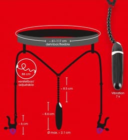 Bad Kitty – Spreid String met Schaamlip Klemmen en Vibratie Bullet voor Anaal of Vaginaal Gebruik – Zwart — thumbnail 6