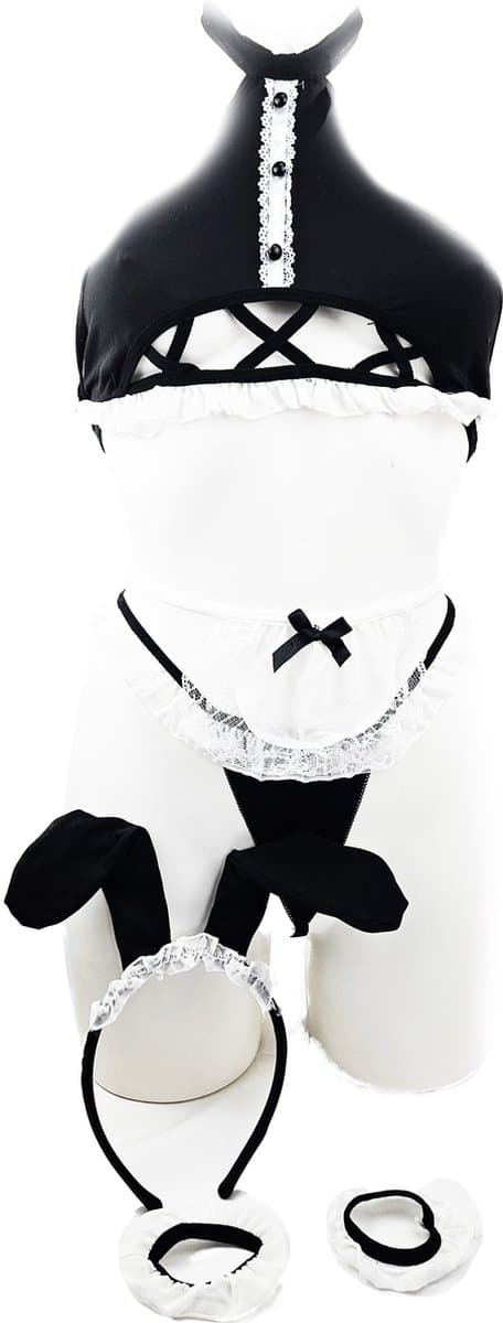 BamBella ® Sexy Cosplay Rollenspel kleding - Onesize - outfit dames Sex bunny dieren pak Zwart Wit set — afbeelding 1