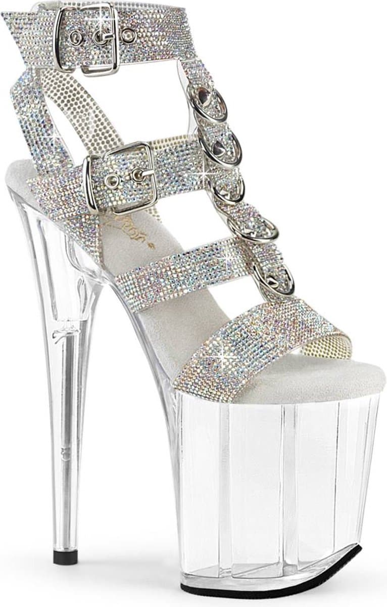 Pleaser - FLAMINGO856RS Sandaal met enkelband, Paaldans schoenen - US 7 - 37 Shoes - Zilverkleurig/Transparant — afbeelding 1