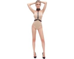 Fixxx - Harnasje met collar - PU-Leder - Verstelbaar - One Size - Zwart