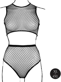 2 Pc Crop Top - Pantie and Fishnet Structure - OSX - Black — thumbnail 4