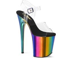 Pleaser - FLAMINGO-808RC Sandaal met enkelband, Paaldans schoenen - US 10 - 40 Shoes - Transparant/Regenboog