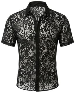 Erotische Herenblouse Zwart - Transparant Kanten Overhemd voor Heren - Sexy Clubwear voor Mannen - Maat XXL — thumbnail 2
