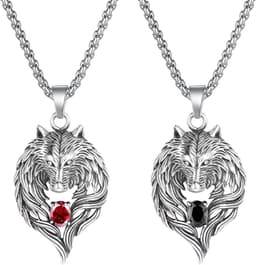 2Pcs Wolf Head Pendant Necklace Wolf Pendant Necklace Skirt Gothic Punk Hip Hop Necklaces for Men Women - Red Black — thumbnail 1