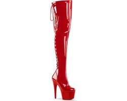 Pleaser - ADORE-3063 Plateau Overknee Laarzen - Paaldans schoenen - 42 Shoes - Rood
