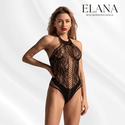 Elana Renelle Lingerie Body Dames – One Size – Kanten Body met Open Kruis – Haltermodel – Zwart — thumbnail 7