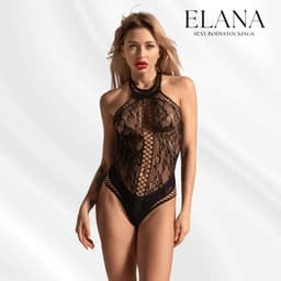 Elana Renelle Lingerie Body Dames – One Size – Kanten Body met Open Kruis – Haltermodel – Zwart — thumbnail 8