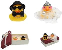 Bruidspaar Eendjes Set - Grappig Cadeau - Bruiloft Decoratie - Inclusief Cadeaubox - 4.8 x 4.2 cm - Wit