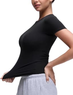 Getailleerd T-shirt met Hoge Ronde Hals voor Dames - Zachte Effen Basic Top — thumbnail 5