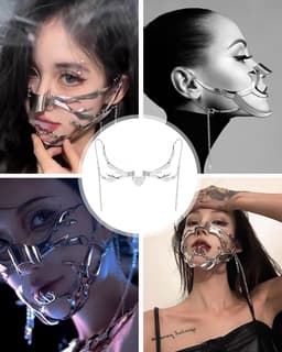 Cyberpunk Mask Mechanical Punk Mask Metal Face Wear Accessories Irregular Halloween Costume Cosplay Half Face Mask - ShopVlot — thumbnail 4