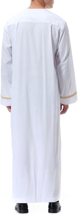 Heren thobe kaftan lange mouwen islamitische abaya moslim met zakken gebedskleding robe lang Arabisch linnen A28 — thumbnail 2