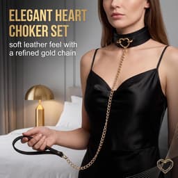 Halsketting met riem voor dames, choker met gouden hartvormige hanger en ketting van 86 cm, gothic punk accessoire van PU-leer en metaal, geschikt voor festivals en avonden — thumbnail 2