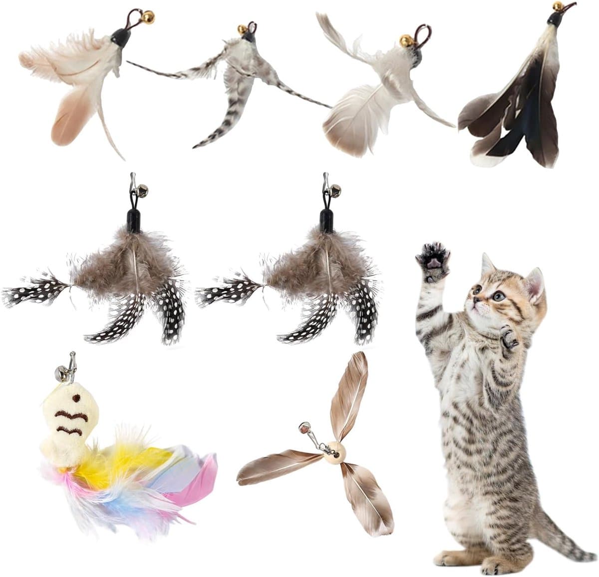 Speeltjes Veren met Belletjes, Interactieve Veren Navulling voor Kattenhengel en Speelstokjes, Vervangende Accessoires voor Kittens en Katten — afbeelding 1