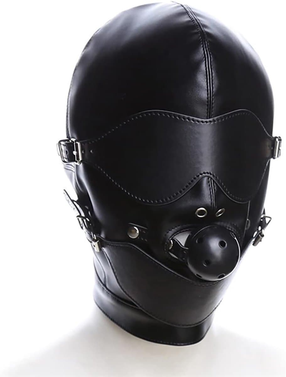 Face Cover Masker met Mondbal en Eye Patch voor Mannen en Vrouwen, Latex Sex BDSM Latex Hood Masker, SM Masker voor Party, Cosplay, Vakantie — afbeelding 1