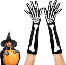 Handschoenen met lange mouwen, zwart, skelet lange handschoenen, Halloween--kostuumaccessoires, doodshandschoenen, skelethandschoenen, armwarts, Halloween, schedel, geest, lange — thumbnail 1
