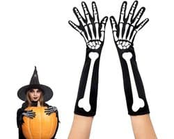 Handschoenen met lange mouwen, zwart, skelet lange handschoenen, Halloween--kostuumaccessoires, doodshandschoenen, skelethandschoenen, armwarts, Halloween, schedel, geest, lange