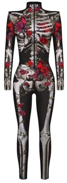 Halloween Jumpsuit Dames Skelet Kostuum 3D-Print Lange Mouwen Skinny Catsuit — thumbnail 2
