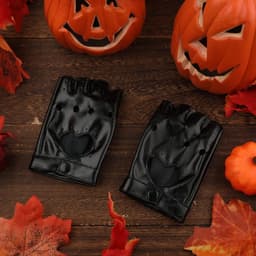 Half Finger Gloves Vrouwen Leder Zwart - Vingerloze Handschoenen Dames Tieners Cosplay - Halloween Kostuum Accessoires - Geschikt voor Feestjes Theater Optredens - Zwarte Kort Zacht-Kunstleder Model — thumbnail 5