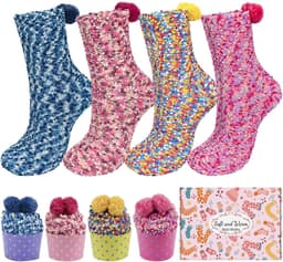 Set van 4 Paar Pluizige Warme Sokken voor Dames - Fluffy Wintersokken en Cadeauset — thumbnail 1