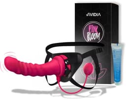 VIVIDIA Pink Bloom™ – Verstelbaar Strapon Harnas met Premium Vibrerende Voorbinddildo & Trillende Buttplug – Inclusief App voor Controle & Glijmiddel Sample – Voorbind Dildo Set voor Koppels — thumbnail 1